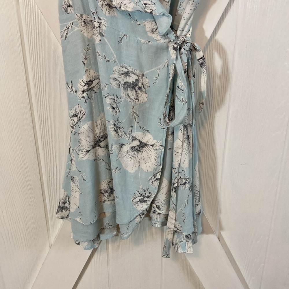 Free People Floral Wrap Dress in Light Blue - Picture 3 of 8